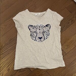 The Gap Cap Sleeve Beige Leopard Graphic Sequin T-Shirt